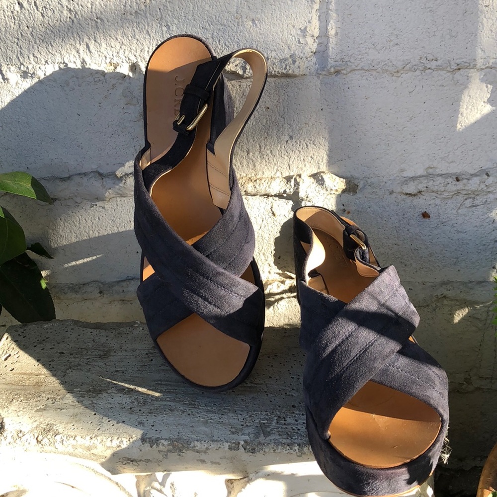 J. Crew navy blue wedge crisscross sandals